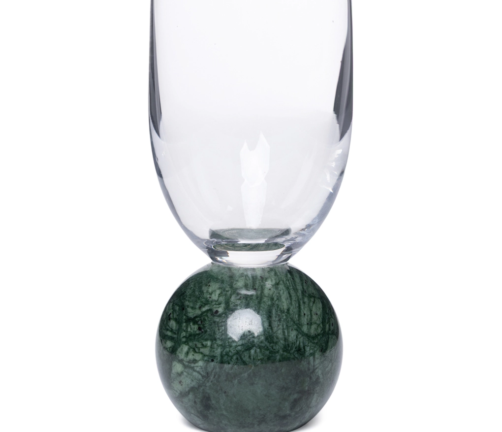   Jogo De TaÇas Para Espumante Em Cristal E MÁrmore Verde