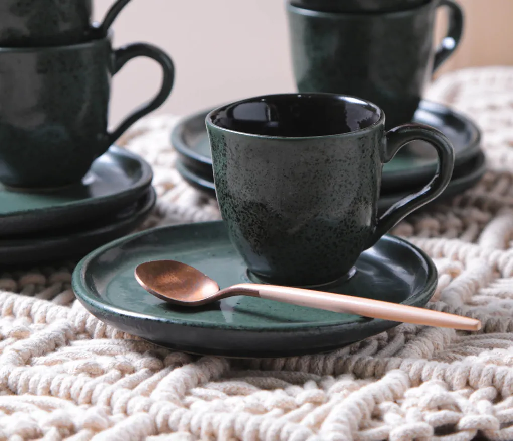 Conjunto com 6 Xícaras de Café com Pires Bio Greenery 120ml