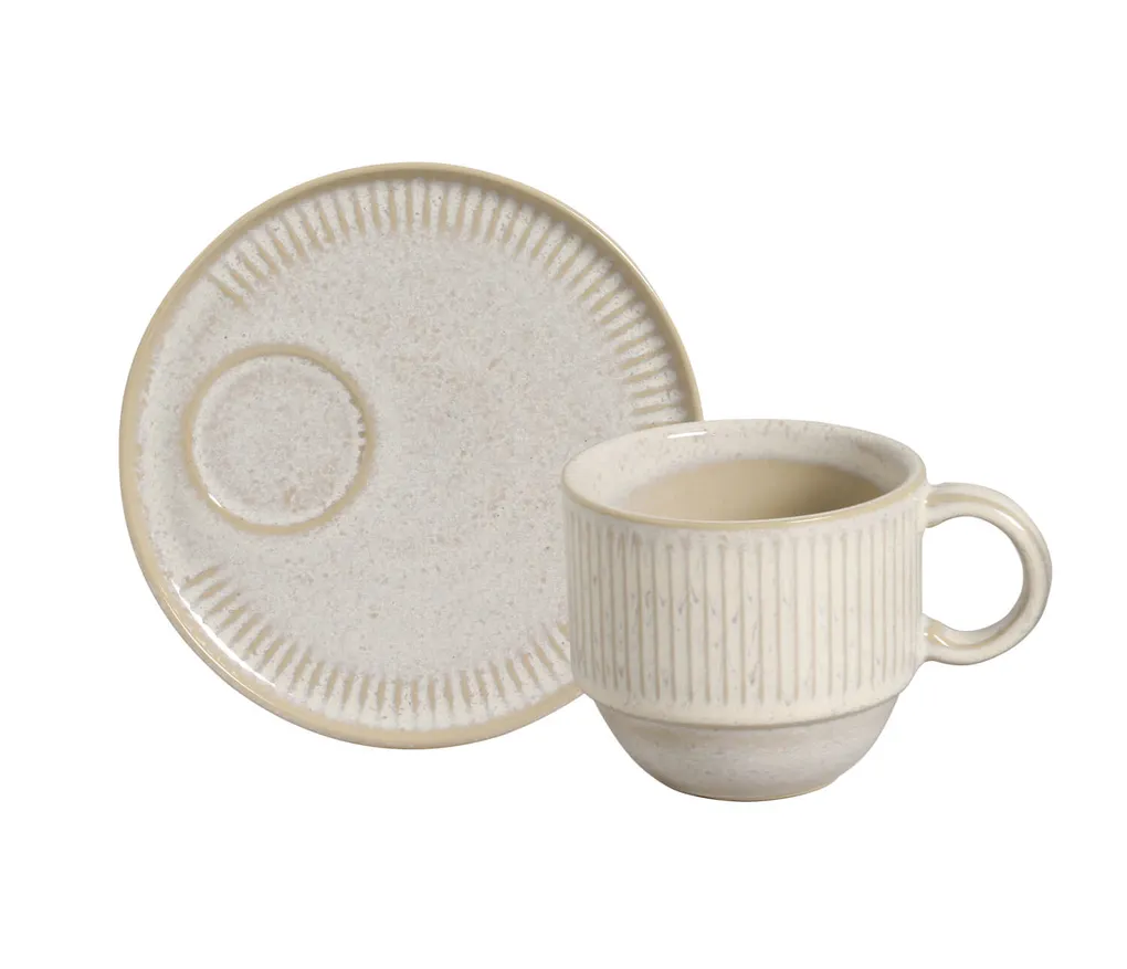Conjunto com 6 Xícaras de Chá Empilhável com 6 Pires Linhas Latte 230ml