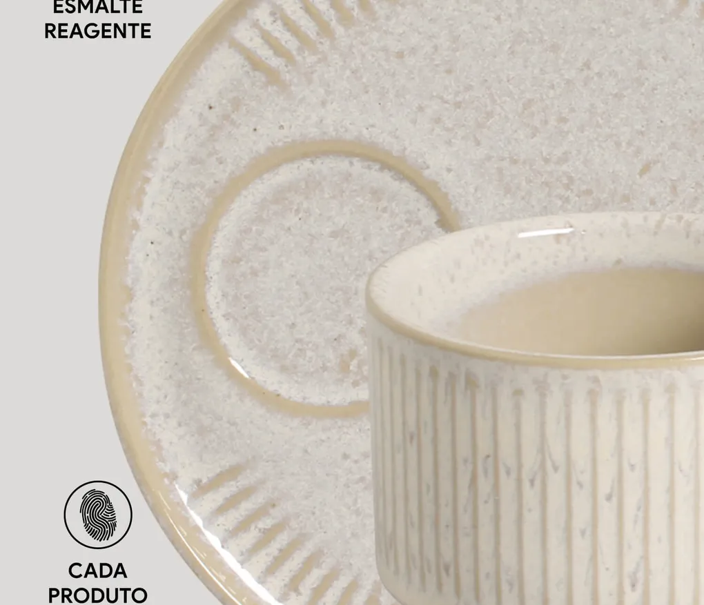 Conjunto com 6 Xícaras de Chá Empilhável com 6 Pires Linhas Latte 230ml
