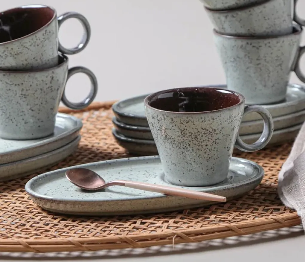 Conjunto com 6 Xícaras de Café Neo com Pires Oval Pistache 110ml