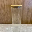 Pote Vidro Canelado Tampa Bambu Mantimento Hermético 1100ml - imagem 1