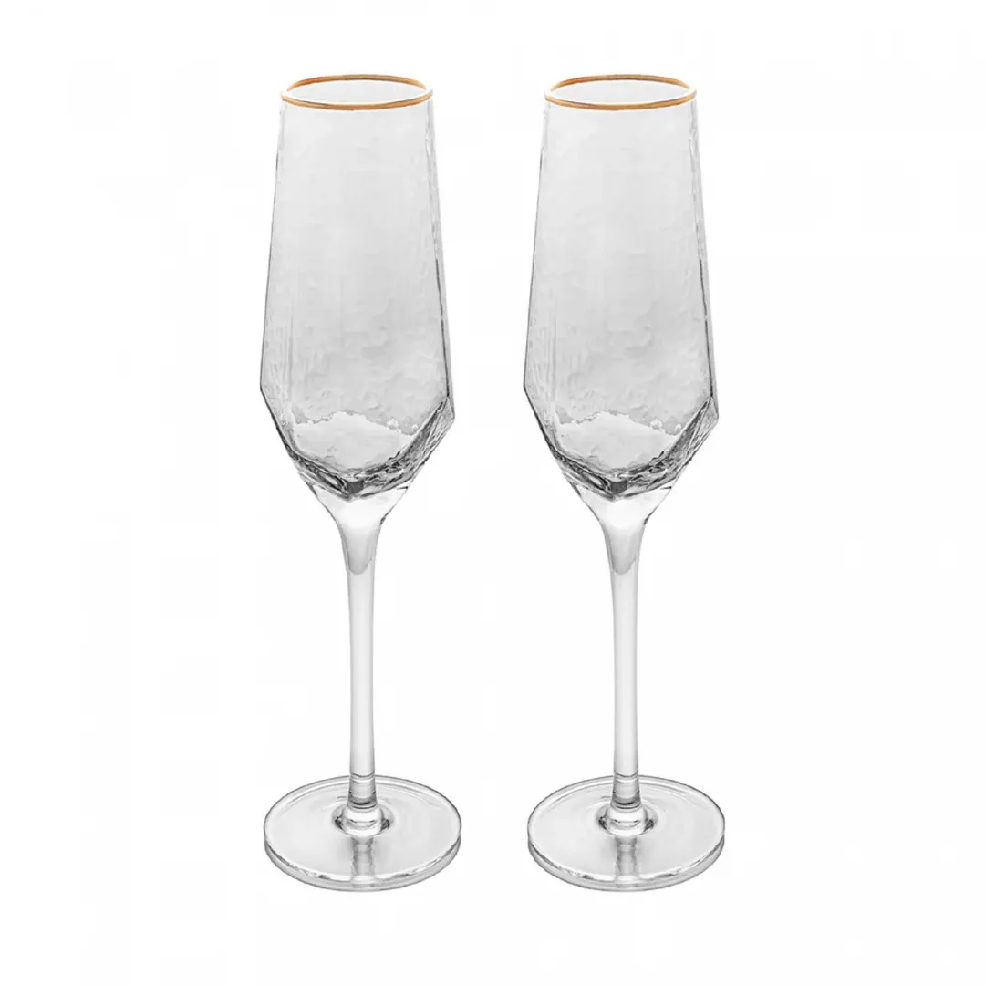 Conjunto 2 Taças de Champagne c/ Borda Dourada