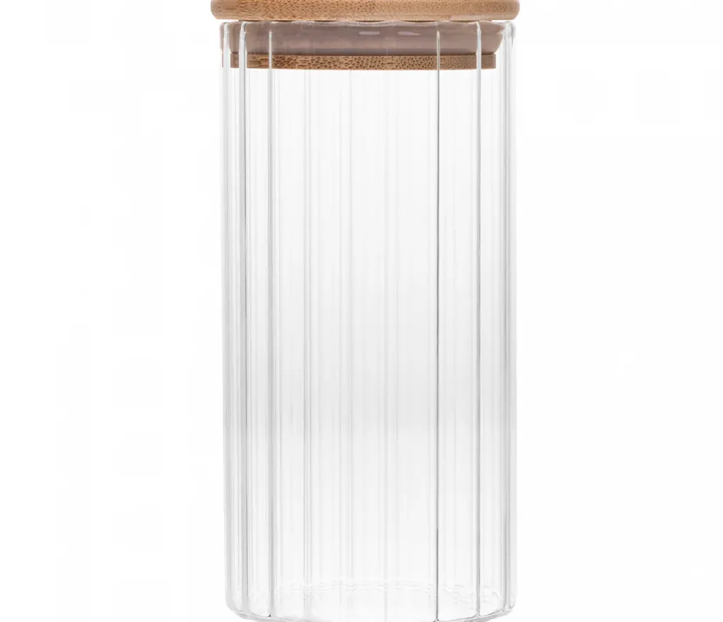 Porta Mantimento Vidro Tampa De Bambu Canelado Wolff 400ml