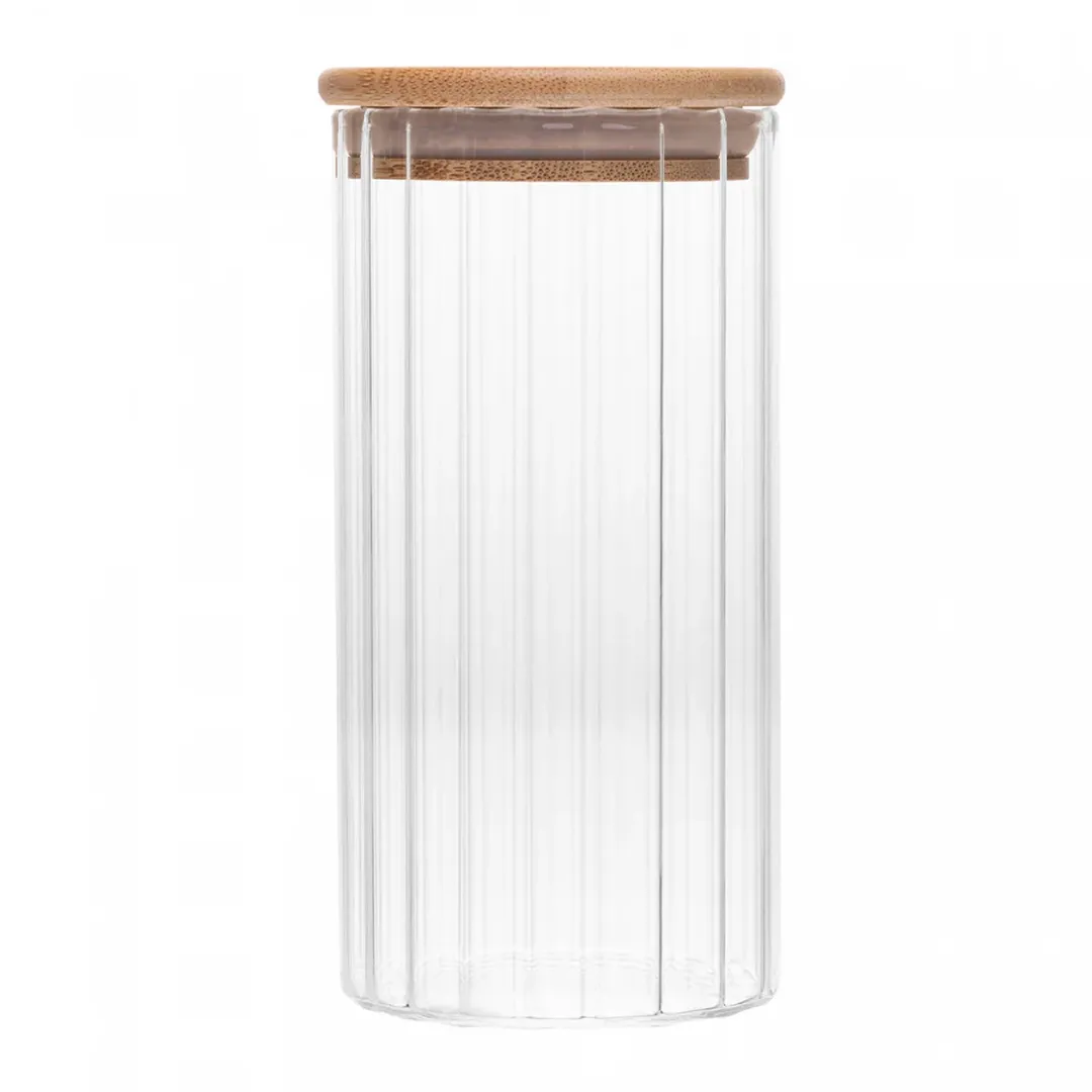 Porta Mantimento Vidro Tampa De Bambu Canelado Wolff 400ml