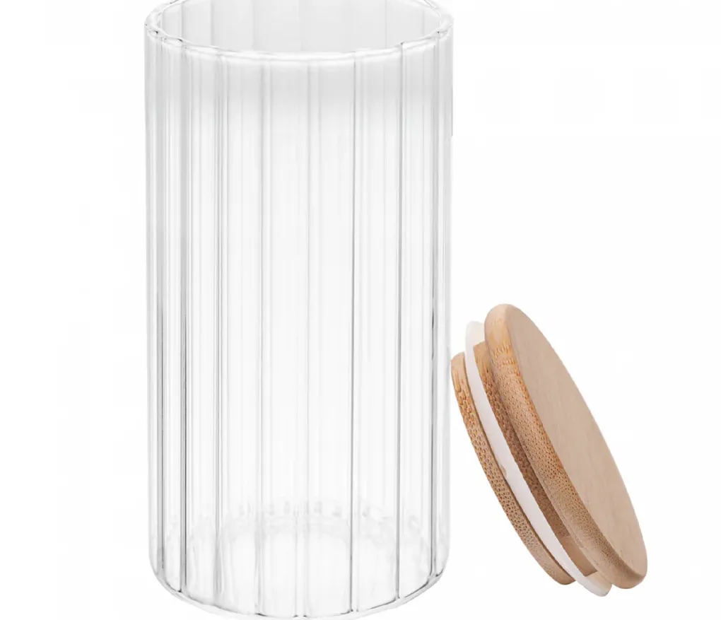Porta Mantimento Vidro Tampa De Bambu Canelado Wolff 400ml