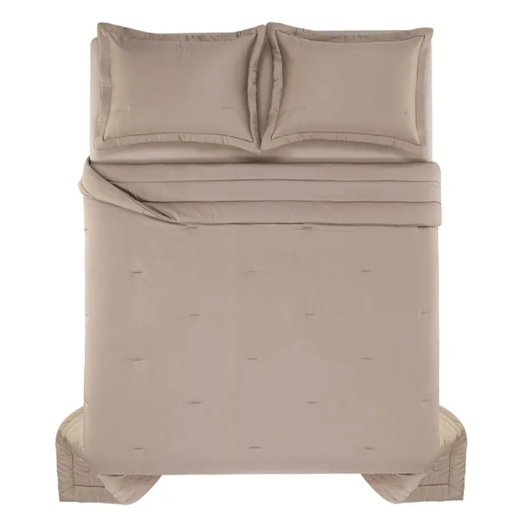Colcha com Porta Travesseiros Queen 300 Fios 100% Algodão Dante Nocciola