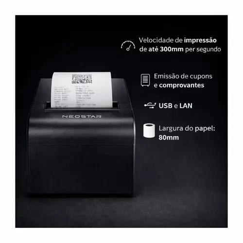 Impressora Térmica Neostar Z-NS80 UE 80mm USB + LAN Alta Velocidade 300mm/s