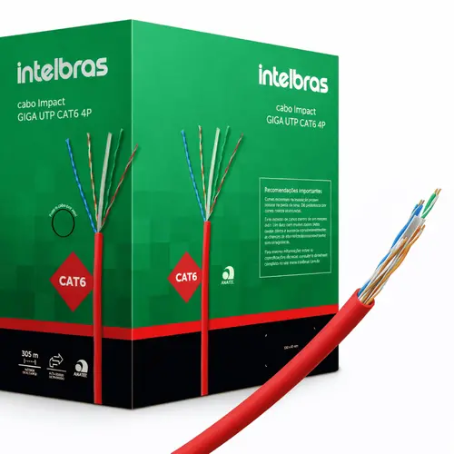 Cabo de Rede Intelbras Impact Giga CAT6 UTP CMX Vermelho 23AWG 4P IG6CVM
