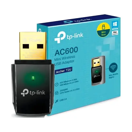 Adaptador WiFi TP-Link AC600 Archer T2U USB Dual Band 5GHz 2.4GHz Alta Velocidade Até 600Mbps