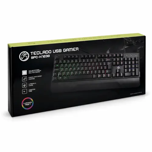 Teclado Gamer BrazilPC BPC-K1038 USB ABNT2 RGB Rainbow 107 Teclas Anti-Ghosting Cabo 1,5m