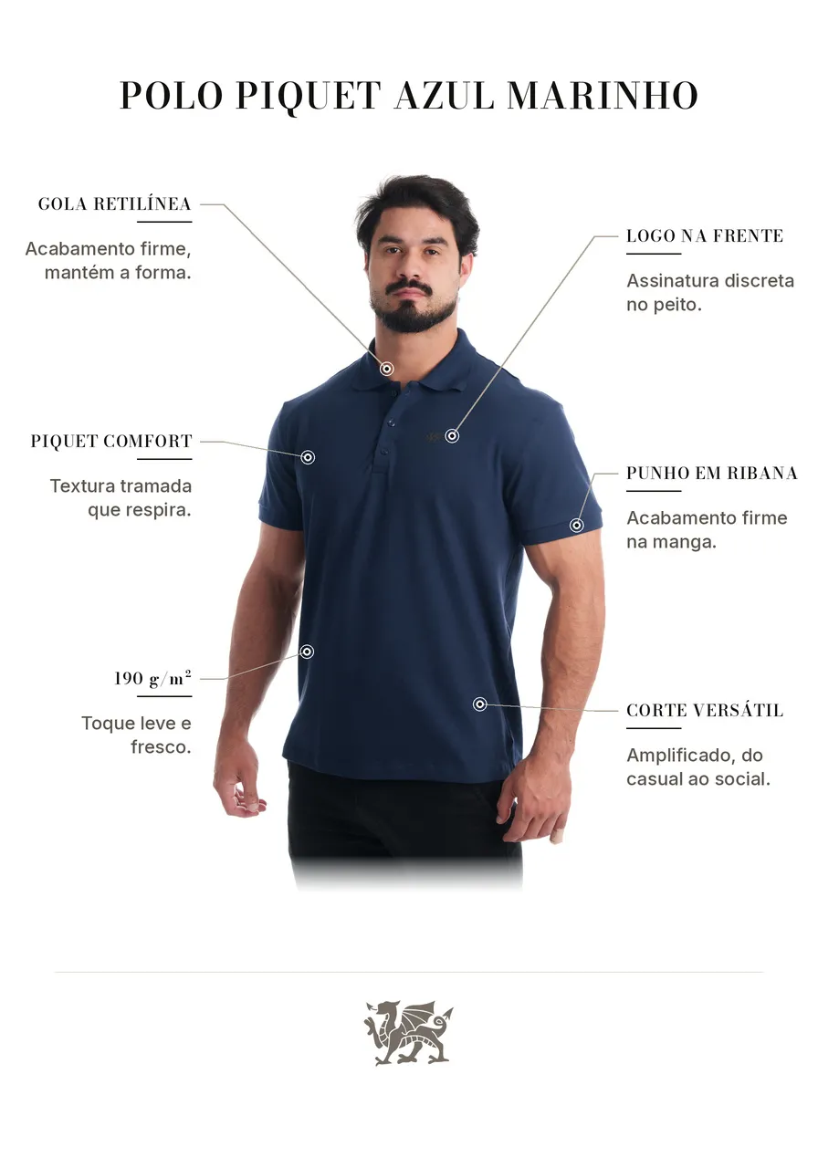 Polo Piquet  Azul Marinho
