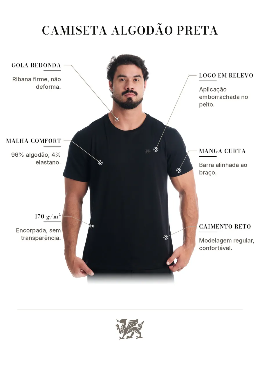 Camiseta Masculina Algodão Preta | Camboja Wear
