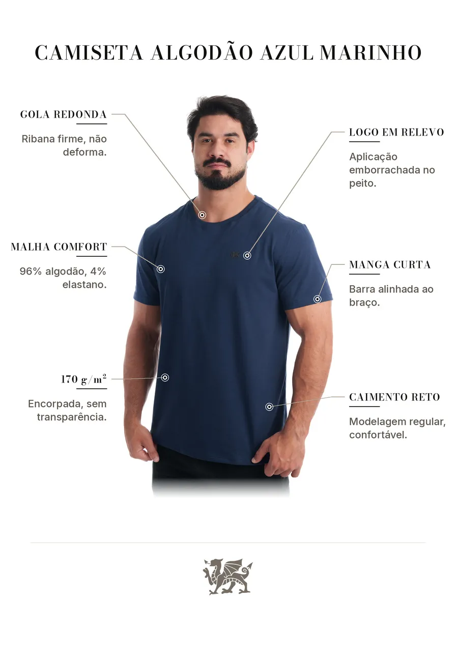 Camiseta Masculina Algodão Azul-Marinho | Camboja Wear