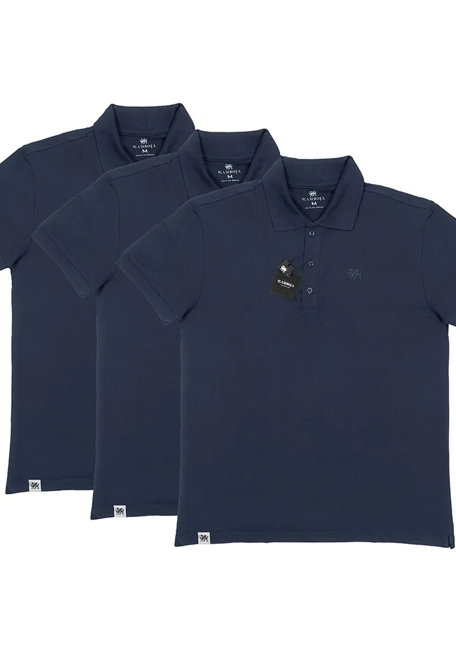 KIT 3 POLOS AZUL-MARINHO