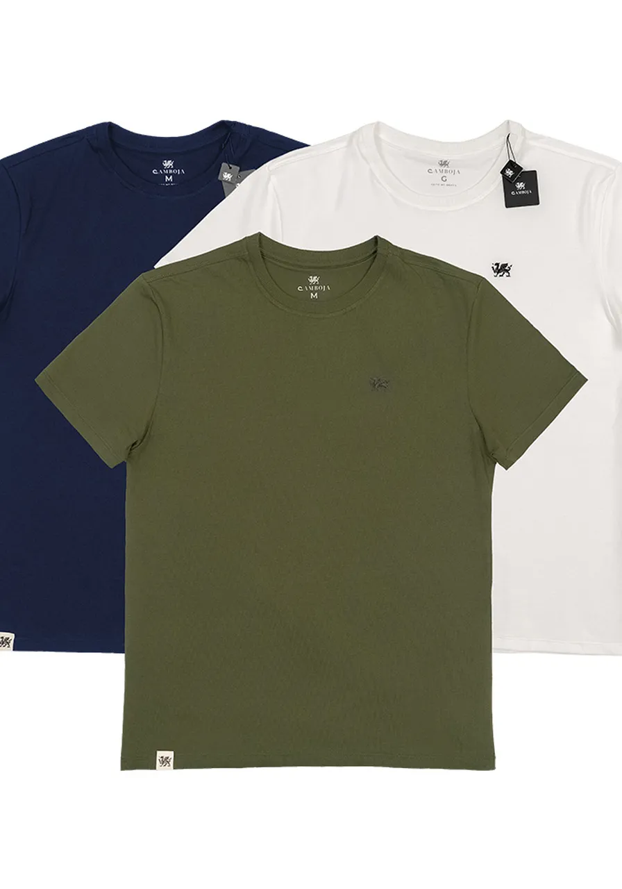 KIT CAMISETA PREMIUM BRANCA - AZUL-MARINHO - VERDE-BANDEIRA