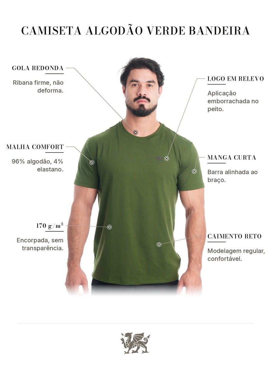Detalhes técnicos da Camiseta Algodão Verde-Bandeira
