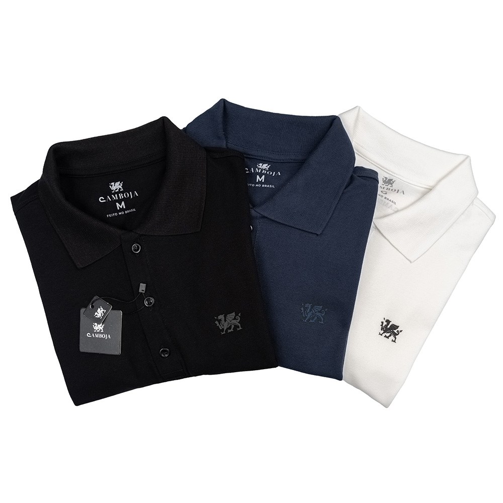 Camisas Polo Camboja Wear nas cores preta, azul-marinho e off white