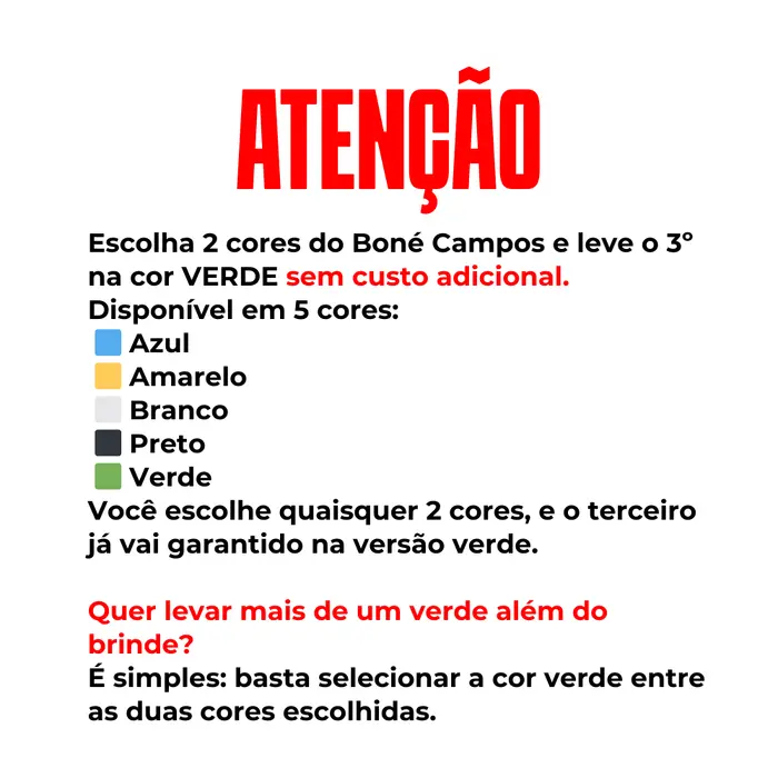 ( PROMOÇÃO) PAGUE BONÉS 2 E LEVE 3 (O 3° NA COR VERDE)