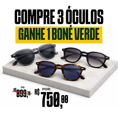 (PROMOÇÃO) Compre 3 Óculos e Ganhe 1 Boné Verde