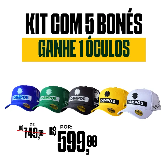 ( PROMOÇÃO) KIT COM 5 BONÉS E GANHE 1 ÓCULOS 