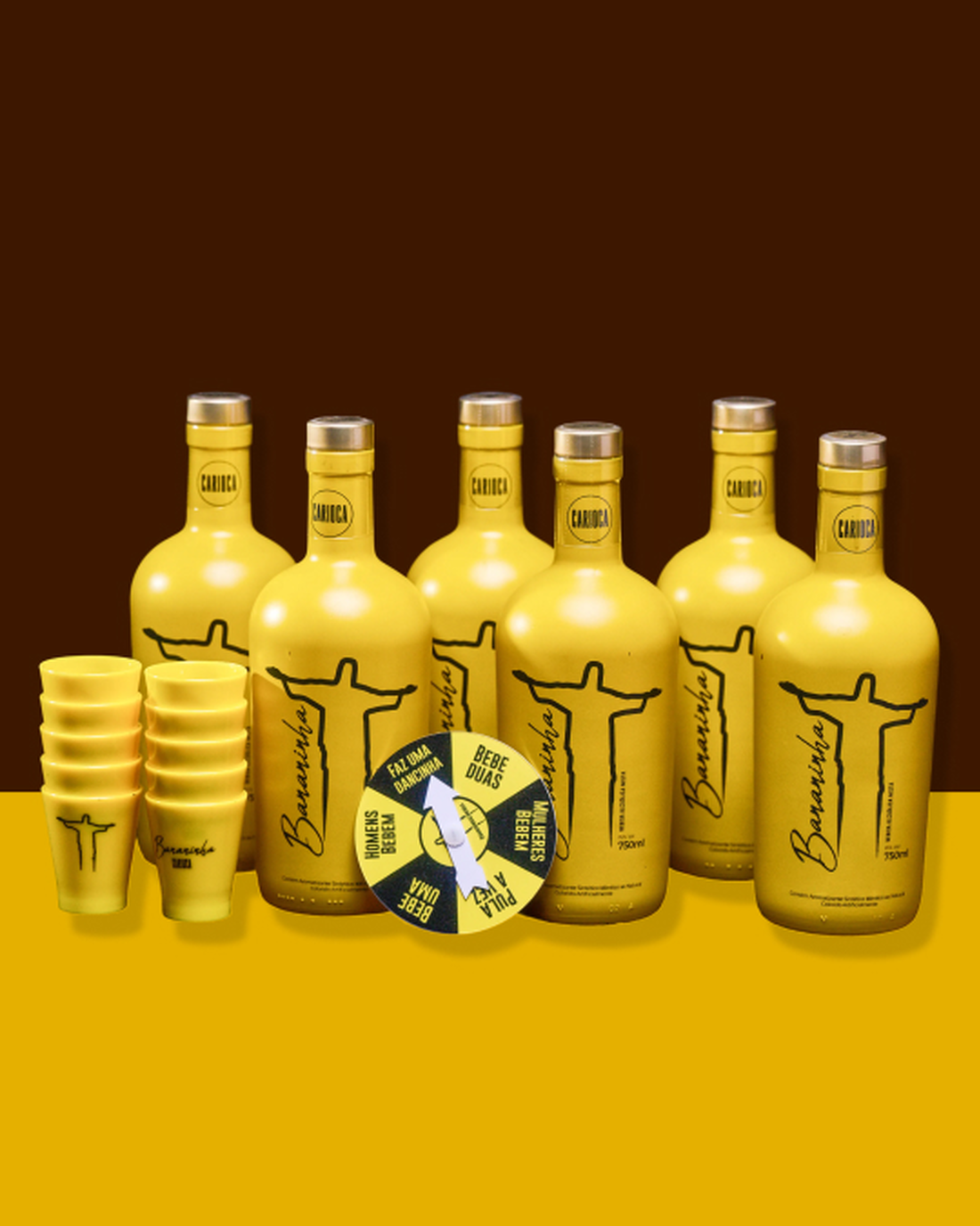 Kit 6 Garrafas + Pacote c/ 10 Copos de Shot de Plástico de 50ml + Roleta