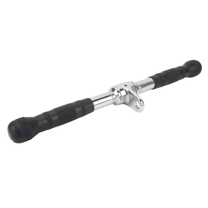PUXADOR TRÍCEPS CROMADO  500mm MACIÇO GIRATÓRIO COM  MANOPLAS INJETADAS