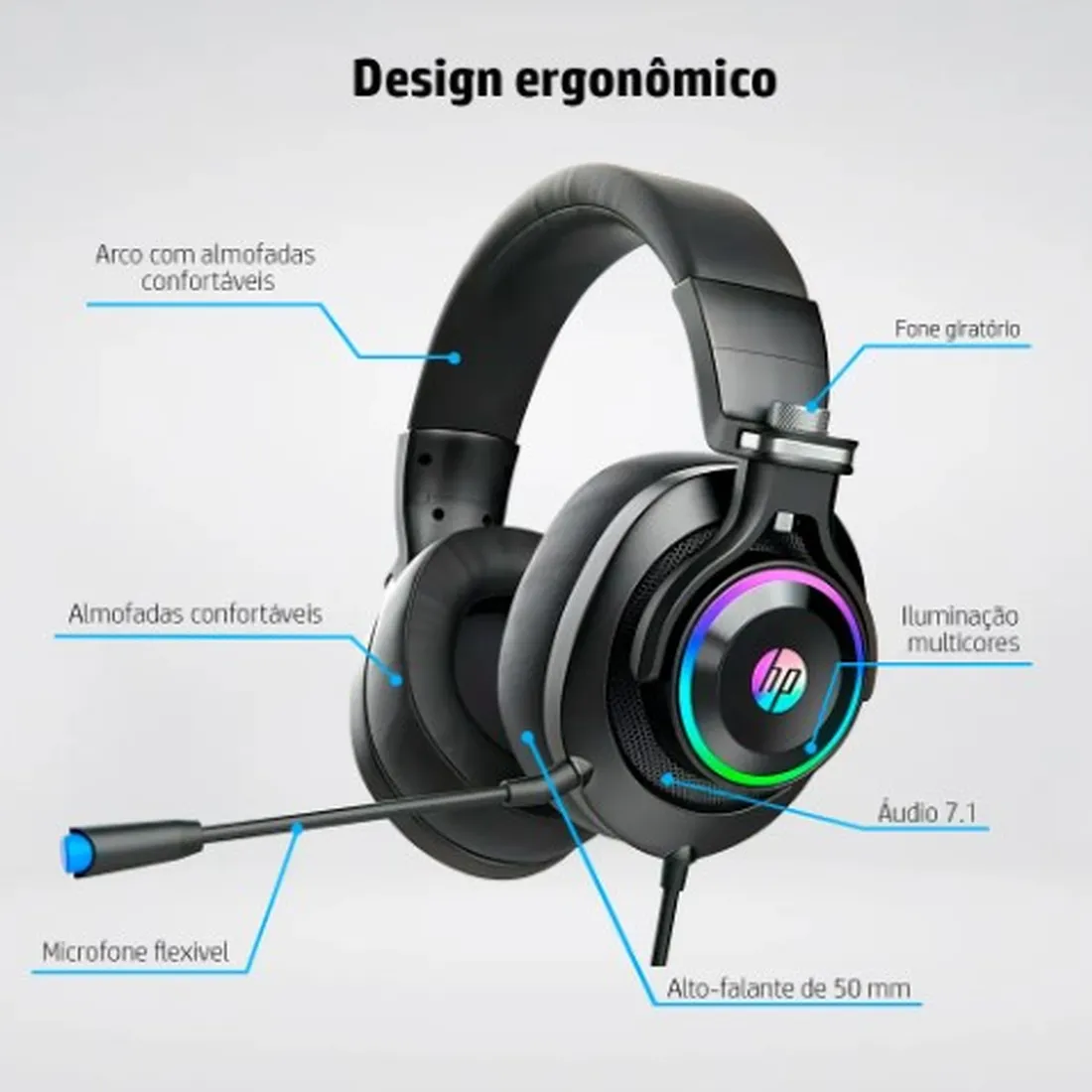 Headset Gamer Headset 7.1 Hp H500gs Led Rgb Usb Preto