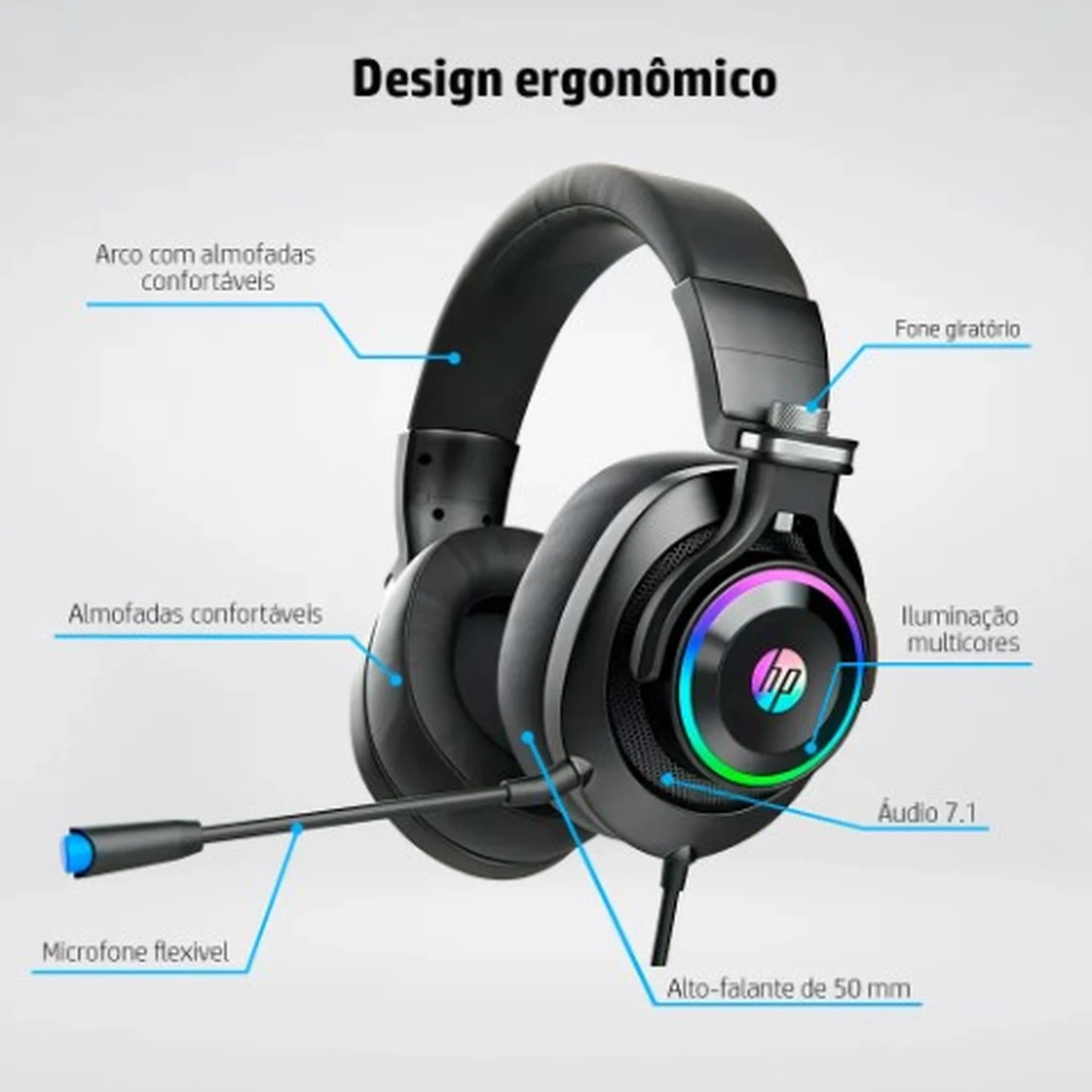 Headset Gamer Headset 7.1 Hp H500gs Led Rgb Usb Preto - imagem 3
