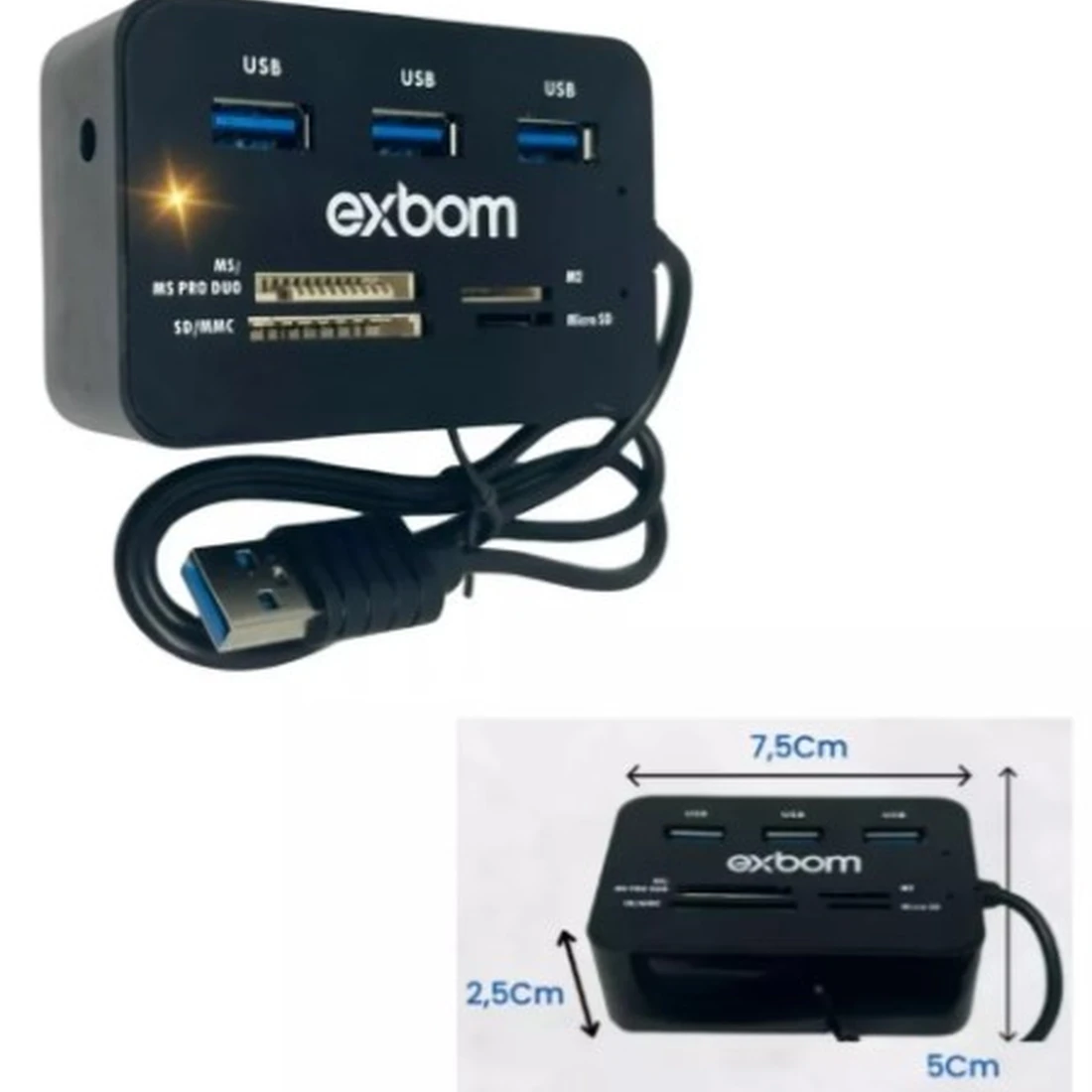 Hub 7 em 1 Usb 2.0 3 Portas e Leitor de Cartão - EXBOM - UH-R230 - imagem 1