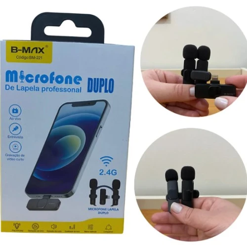 Microfone B-MAX sem fio de lapela duplo - BM-221