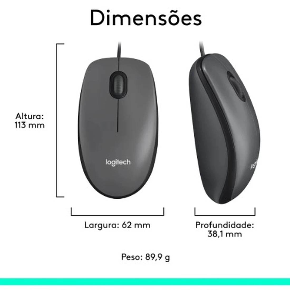 Mouse com fio USB Logitech M100 com Design Ambidestro - imagem 2