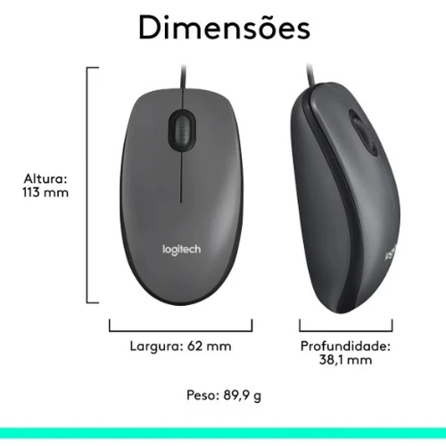 Mouse com fio USB Logitech M100 com Design Ambidestro