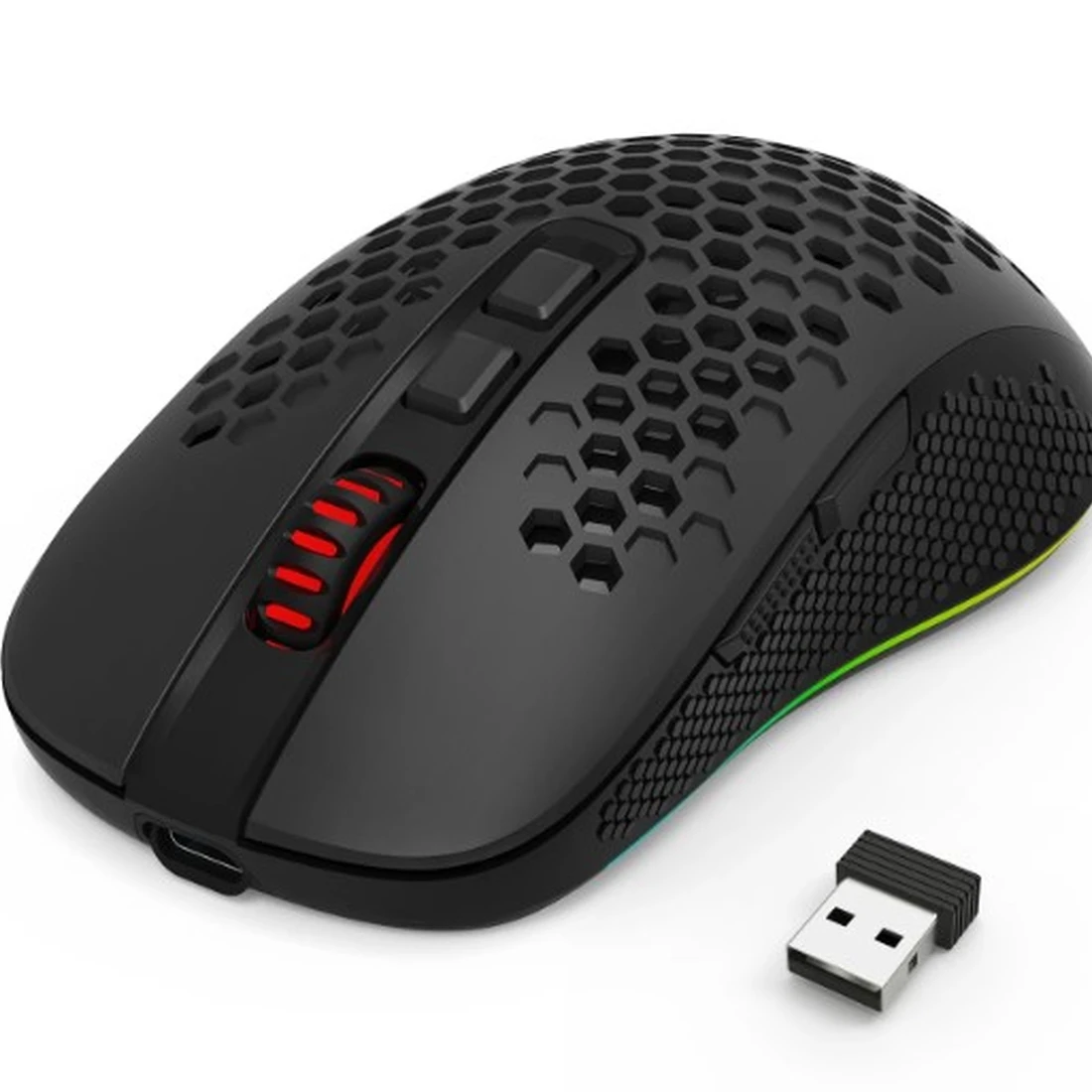 Mouse Gamer Redragon Hana RGB – 7200 DPI, Ultraleve com Carcaça Perfurada, Wireless e USB-C, Preto - imagem 1