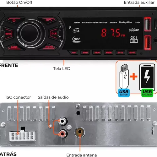 Rádio Automotivo Mp3 First Option 6660BN 2024