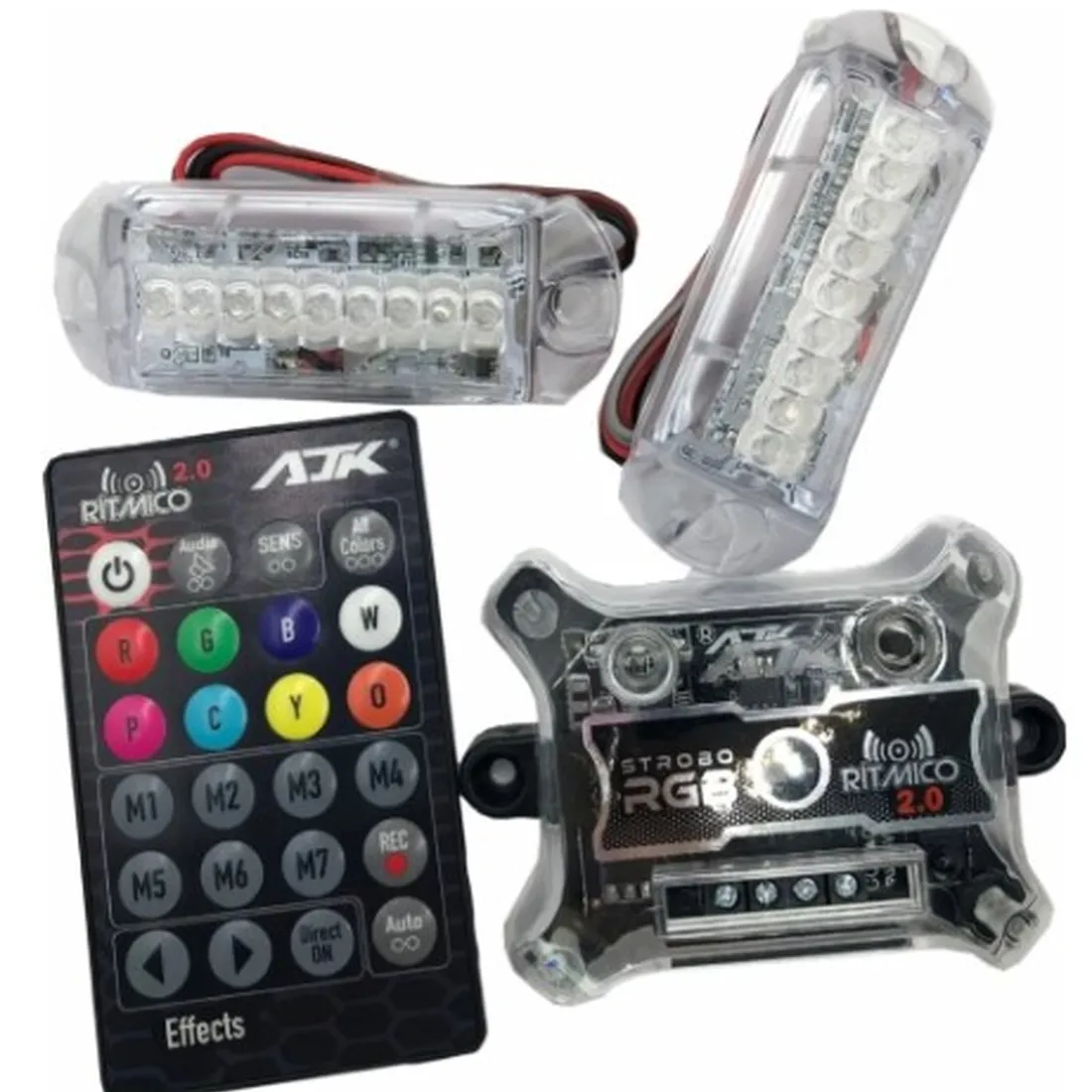 Strobo Ajk Ritmico Rgb 2.0 Controle Central 2 Farois 3w Kit