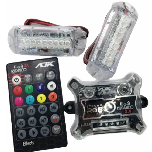 Strobo Ajk Ritmico Rgb 2.0 Controle Central 2 Farois 3w Kit