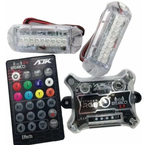 Strobo Ajk Ritmico Rgb 2.0 Controle Central 2 Farois 3w Kit