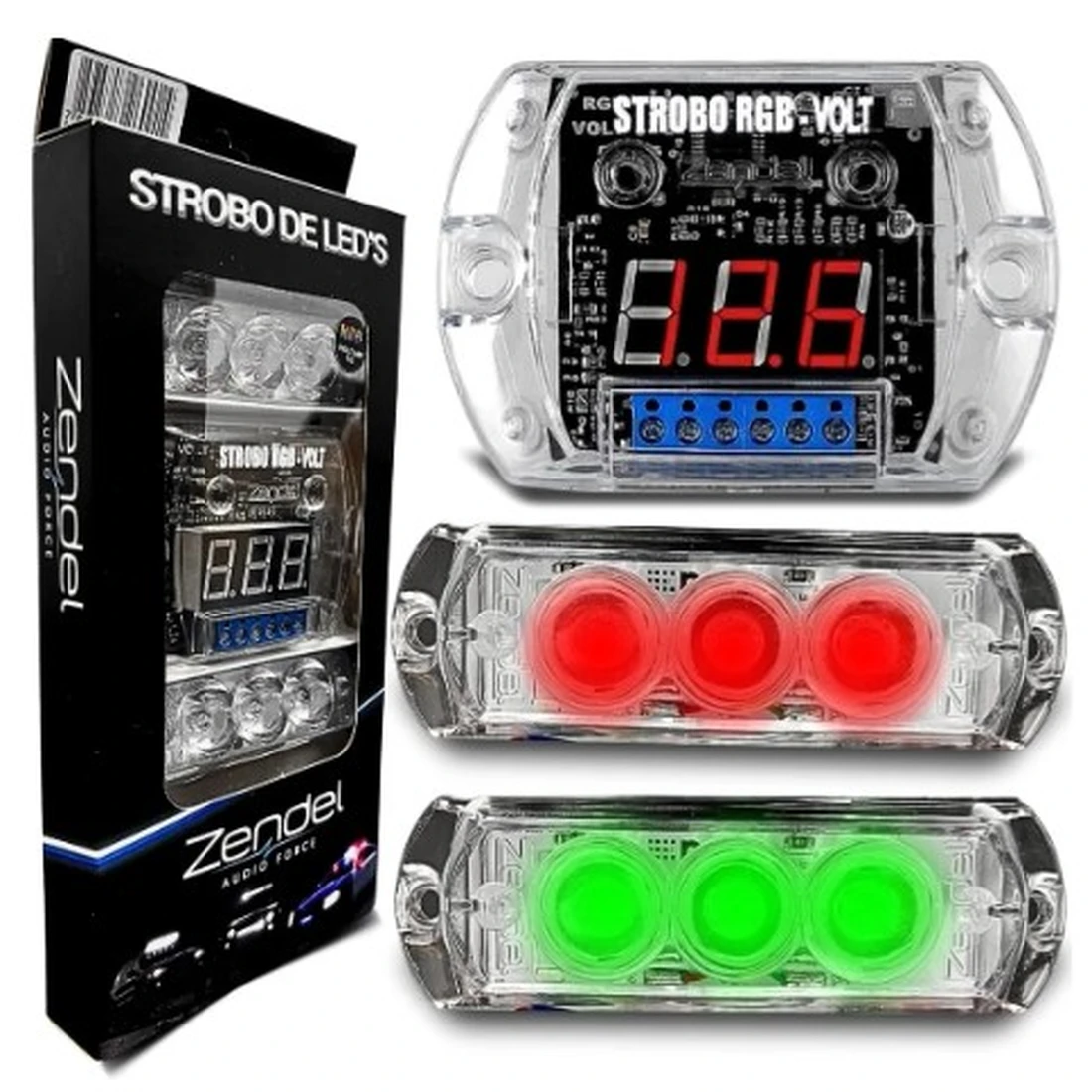 Strobo Zendel Com Voltimetro Para Som Automotivo Colorido Rgb - imagem 2