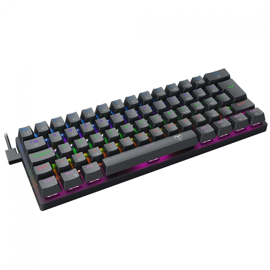 Teclado Mecânico Gamer T-Dagger Arena Pro, Rainbow, Wireless/Bluetooth, Switch Brown, 60%, ABNT2, Preto, T-TGK321PRO-BR PT - imagem 1