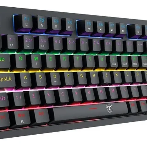 Teclado Mecânico Gamer T-dagger Megatre 75%, RGB, Switch Dust-proof Marrom, USB Tipo-C Removível, ABNT2, Preto - T-TGK326-BR