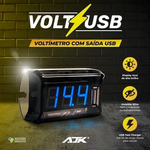 Voltímetro AJK Black Digital Com Saida Usb Medidor Bateria