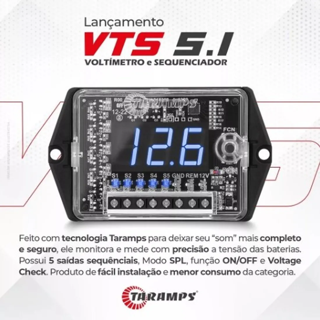 Voltimetro Taramps Digital 5 Saídas Sequênciais Vts 5.1