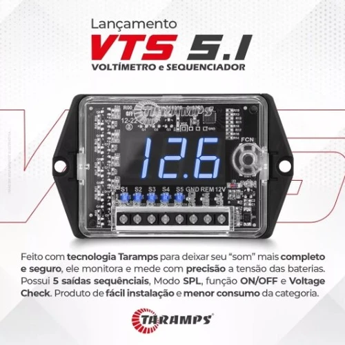 Voltimetro Taramps Digital 5 Saídas Sequênciais Vts 5.1