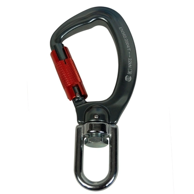 MOSQUETÃO ALUMÍNIO GANCHO COM DESTORCEDOR - DUPLA TRAVA AUTO 22kN CE EN - FOR ROPE ®