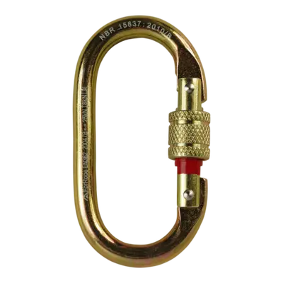 MOSQUETÃO AÇO OVAL TRAVA ROSCA 25kN AMARELO ZINCO - COM INDICADOR VERMELHO - CE-EN - FOR ROPE ®