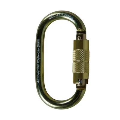 MOSQUETÃO AÇO OVAL DUPLA TRAVA AUTO 25KN - AMARELO/ ZINCO - CE/EN - FOR ROPE ®