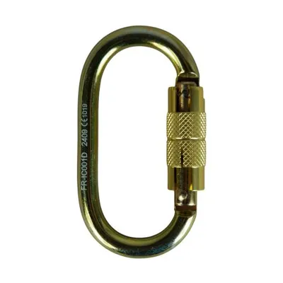 MOSQUETÃO AÇO OVAL DUPLA TRAVA AUTO 25KN - AMARELO/ ZINCO - CE/EN - FOR ROPE ®