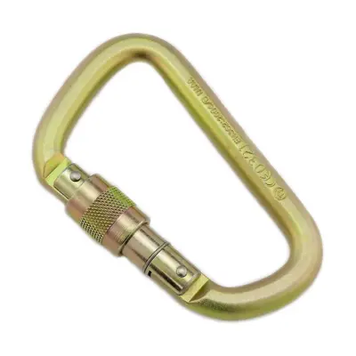 MOSQUETÃO AÇO D ASSIMETRICO TRAVA ROSCA 41kN DOURADO - CE EN E UIAA - FOR ROPE