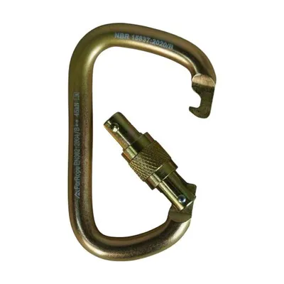 MOSQUETÃO AÇO D ASSIMETRICO 45kN - TRAVA ROSCA - CE EN NBR - FOR ROPE